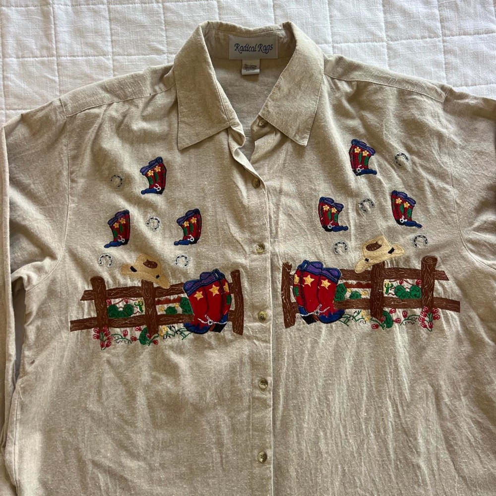 Radical Rags Western Embroidered Cowboy Shirt XL 100% Cotton Cream
